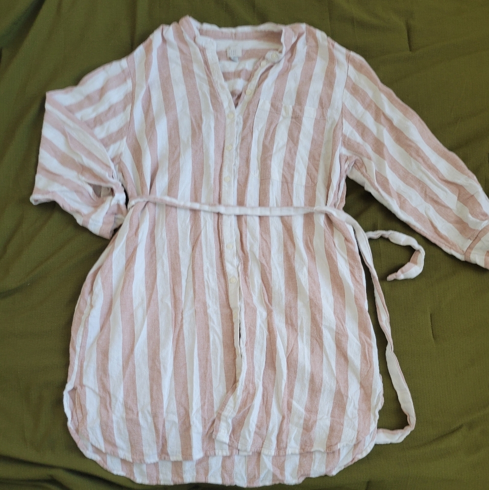 XL A New Day Long Sleeve Tie Waist Shirt Dress